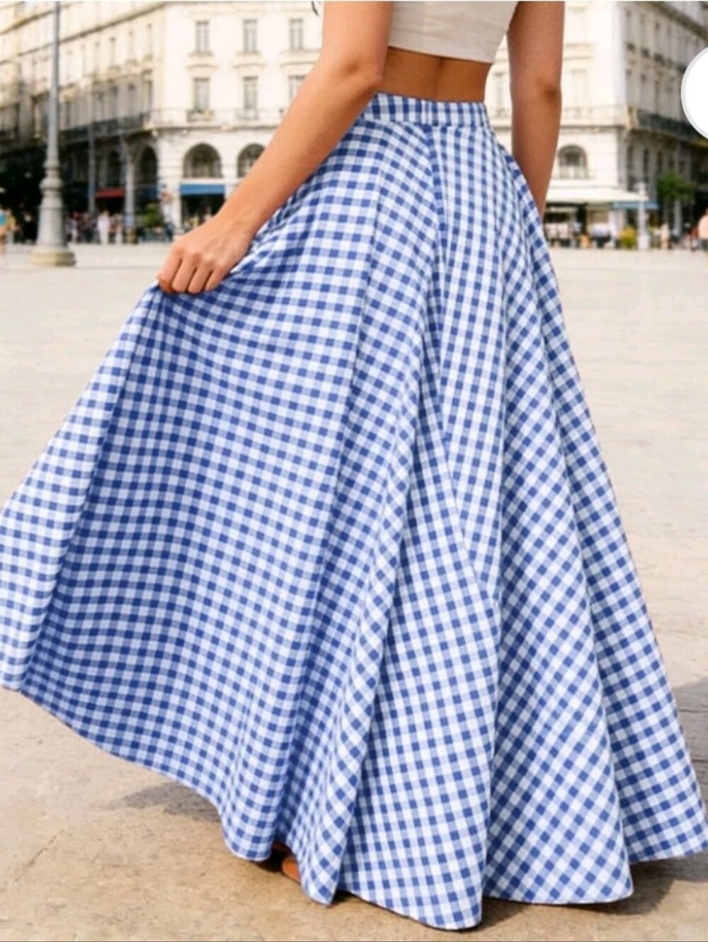 Blue Gingham Maxi Skirt - Women